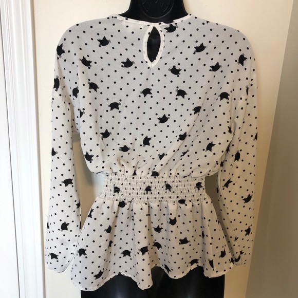 🐱 Stella Tweed Black Cat Print Dressy Top XS - Picture 2 of 7